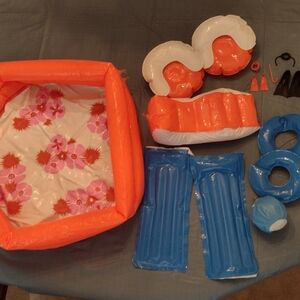 Mattel Barbie Orange and Blue Inflatable Pool Play Set with Floral Interior